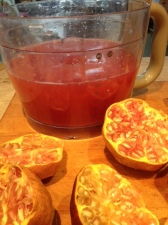 Pomegranate juice, 20 poms makes about 1.5 litres !!