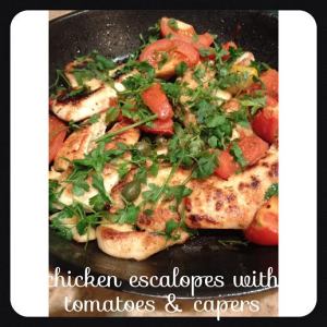 Chicken escalopes with toms and capers recipe.
